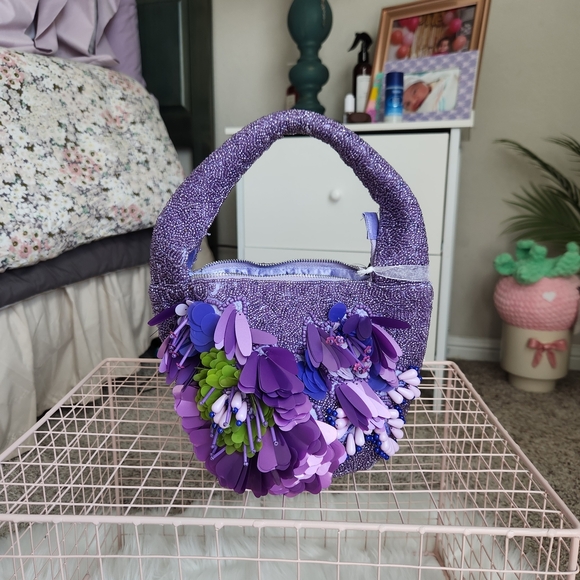 T.J.Maxx Purple Mini Bag with Floral Accents - Picture 2 of 4